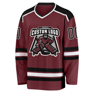 Custom Burgundy Black-White Hockey Jersey