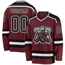 Load image into Gallery viewer, Custom Burgundy Black-White Hockey Jersey
