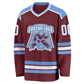 Custom Burgundy White-Light Blue Hockey Jersey