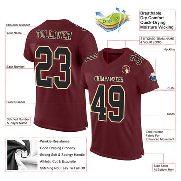 Custom Burgundy Black-Cream Mesh Authentic Football Jersey