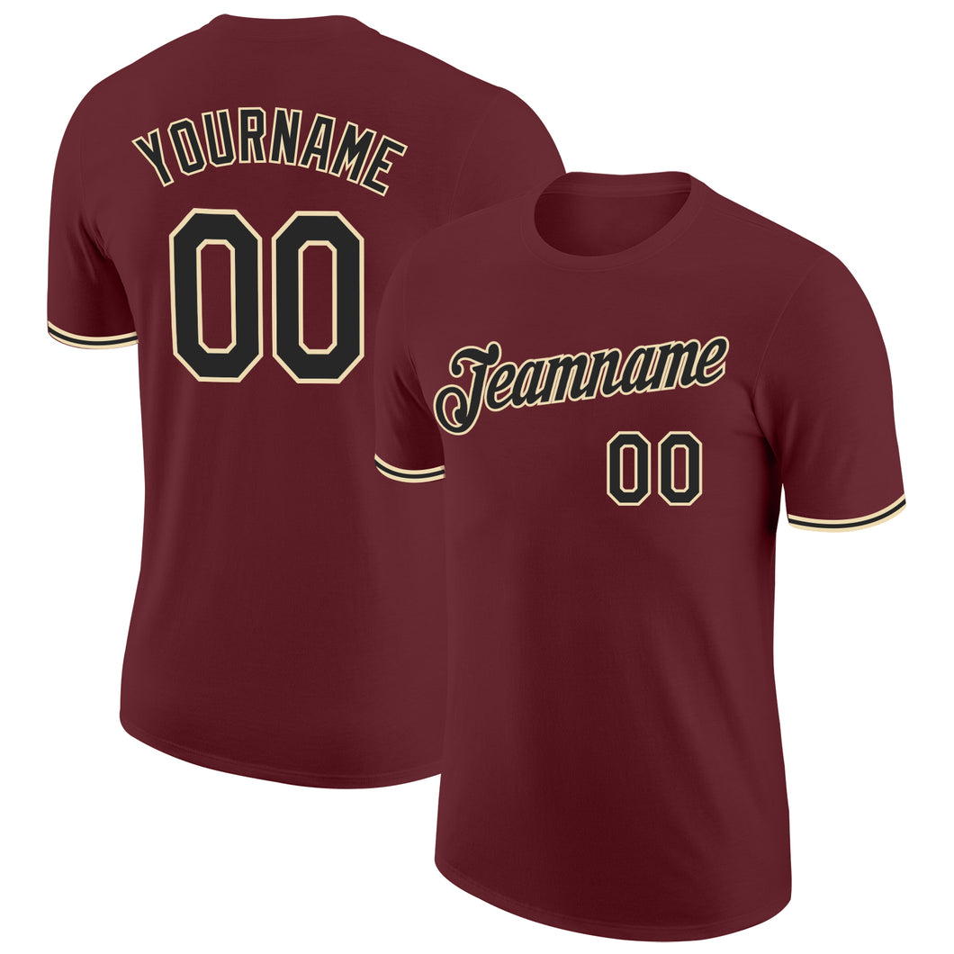 Custom Burgundy Black-Cream Performance T-Shirt