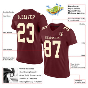 Custom Burgundy Cream Mesh Authentic Football Jersey