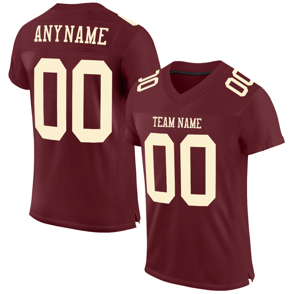 Custom Burgundy Cream Mesh Authentic Football Jersey