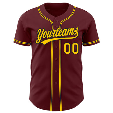 Custom Burgundy Yellow-Black Authentic Baseball Jersey