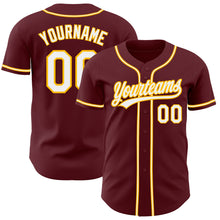 Load image into Gallery viewer, Custom Burgundy White-Gold Authentic Baseball Jersey
