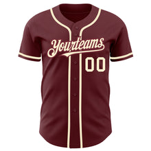 Load image into Gallery viewer, Custom Burgundy Cream Authentic Baseball Jersey
