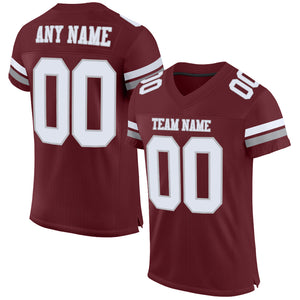 Custom Burgundy White-Gray Mesh Authentic Football Jersey