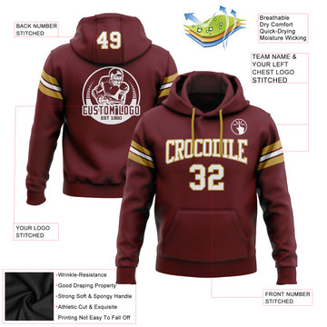 Custom Stitched Burgundy White-Old Gold Football Pullover Sweatshirt Hoodie