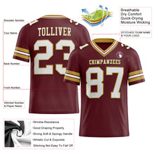 Load image into Gallery viewer, Custom Burgundy White-Old Gold Mesh Authentic Football Jersey
