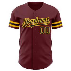 Custom Burgundy Black-Gold Authentic Baseball Jersey