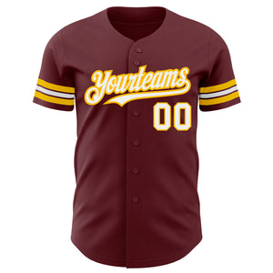 Custom Burgundy White-Gold Authentic Baseball Jersey