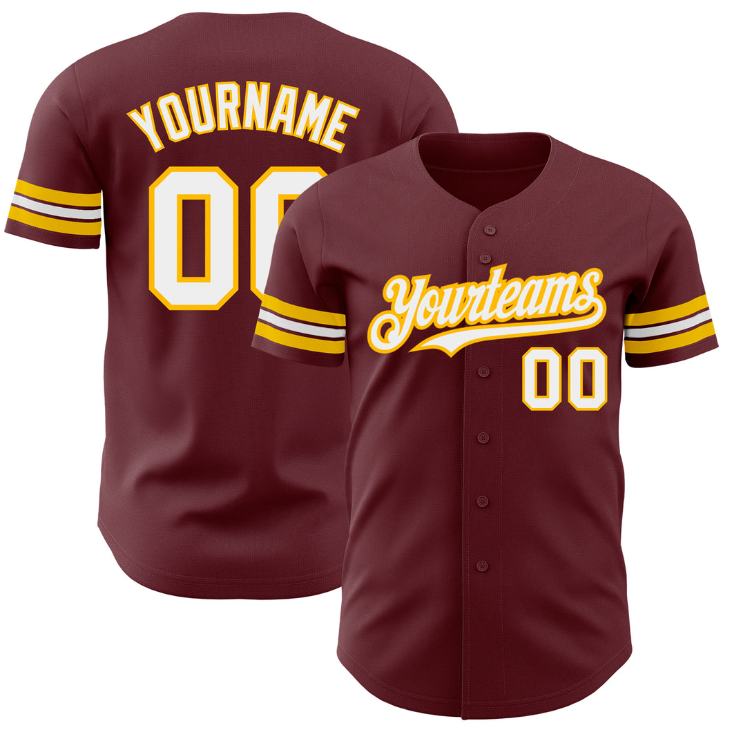 Custom Burgundy White-Gold Authentic Baseball Jersey