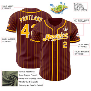 Custom Burgundy Gold Pinstripe White Authentic Baseball Jersey