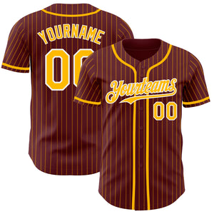 Custom Burgundy Gold Pinstripe White Authentic Baseball Jersey