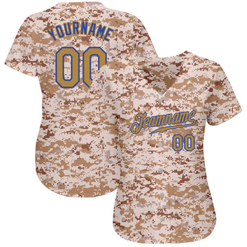 Custom Camo Old Gold-Royal Authentic Salute To Service Baseball Jersey