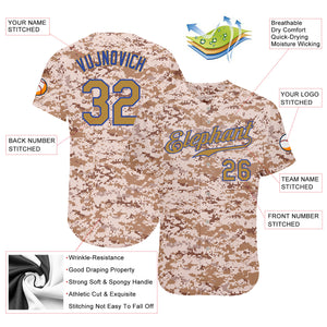 Custom Camo Old Gold-Royal Authentic Salute To Service Baseball Jersey