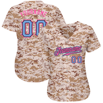 Custom Camo Powder Blue-Pink Authentic Salute To Service Baseball Jersey