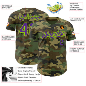 Custom Camo Purple-Neon Green Authentic Salute To Service Baseball Jersey