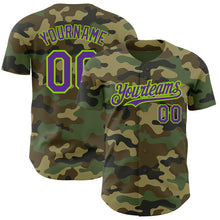 Load image into Gallery viewer, Custom Camo Purple-Neon Green Authentic Salute To Service Baseball Jersey
