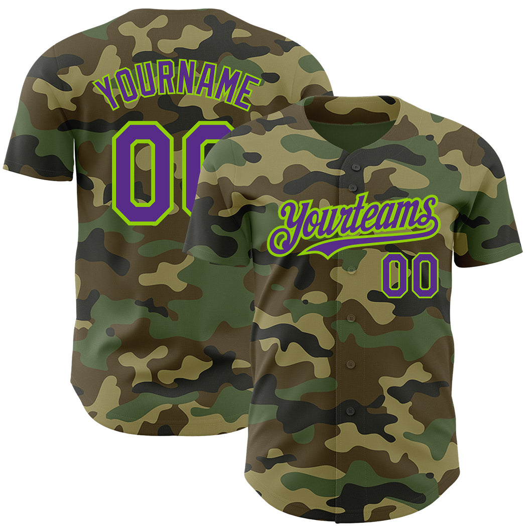 Custom Camo Purple-Neon Green Authentic Salute To Service Baseball Jersey