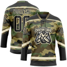 Load image into Gallery viewer, Custom Camo Black-Cream Salute To Service Hockey Lace Neck Jersey
