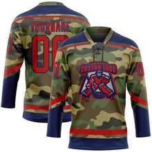 Load image into Gallery viewer, Custom Camo Red-Navy Salute To Service Hockey Lace Neck Jersey
