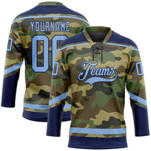 Load image into Gallery viewer, Custom Camo Light Blue-Navy Salute To Service Hockey Lace Neck Jersey
