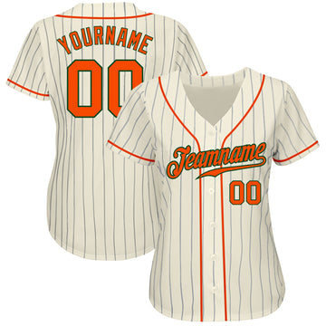 Custom Cream Navy Pinstripe Orange-Green Authentic Baseball Jersey