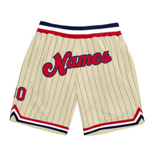 Load image into Gallery viewer, Custom Cream Navy Pinstripe Red-Navy Authentic Basketball Shorts
