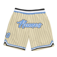 Load image into Gallery viewer, Custom Cream Black Pinstripe Light Blue-White Authentic Basketball Shorts

