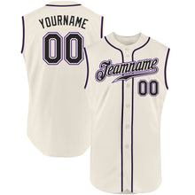 Load image into Gallery viewer, Custom Cream Black-Purple Authentic Sleeveless Baseball Jersey
