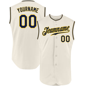 Custom Cream Navy-Gold Authentic Sleeveless Baseball Jersey