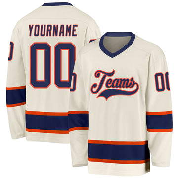 Custom Cream Navy-Orange Hockey Jersey