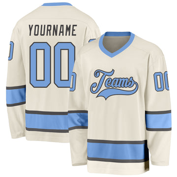 Custom Cream Light Blue-Steel Gray Hockey Jersey