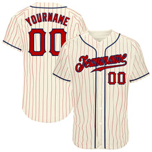 Load image into Gallery viewer, Custom Cream Red Pinstripe Red-Navy Authentic Baseball Jersey
