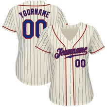 Load image into Gallery viewer, Custom Cream Royal Pinstripe Royal-Red Authentic Baseball Jersey
