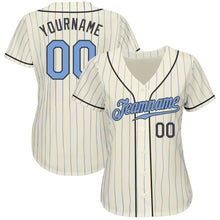 Load image into Gallery viewer, Custom Cream Light Blue Pinstripe Light Blue-Steel Gray Authentic Father&#39;s Day Baseball Jersey
