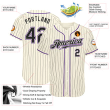 Load image into Gallery viewer, Custom Cream Black Pinstripe Black-Purple Authentic Baseball Jersey
