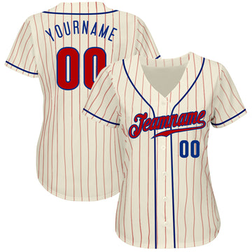 Custom Cream Red Pinstripe Red-Royal Authentic Baseball Jersey