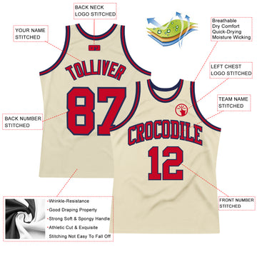 Custom Cream Red-Navy Authentic Throwback Basketball Jersey