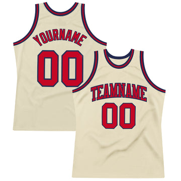 Custom Cream Red-Navy Authentic Throwback Basketball Jersey