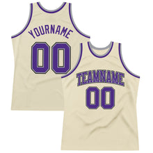 Load image into Gallery viewer, Custom Cream Purple-Gray Authentic Throwback Basketball Jersey
