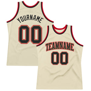 Custom Cream Black-Red Authentic Throwback Basketball Jersey