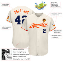 Load image into Gallery viewer, Custom Cream Navy-Orange Authentic Baseball Jersey
