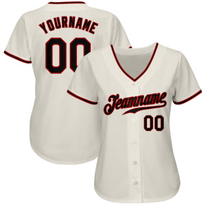 Custom Cream Black-Red Authentic Baseball Jersey