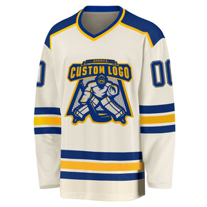 Custom Cream Royal-Gold Hockey Jersey