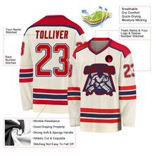 Load image into Gallery viewer, Custom Cream Red-Navy Hockey Jersey
