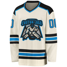 Load image into Gallery viewer, Custom Cream Blue-Black Hockey Jersey
