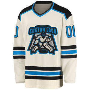 Custom Cream Blue-Black Hockey Jersey