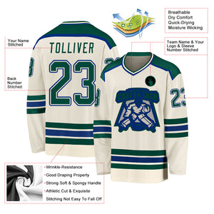 Custom Cream Green-Royal Hockey Jersey